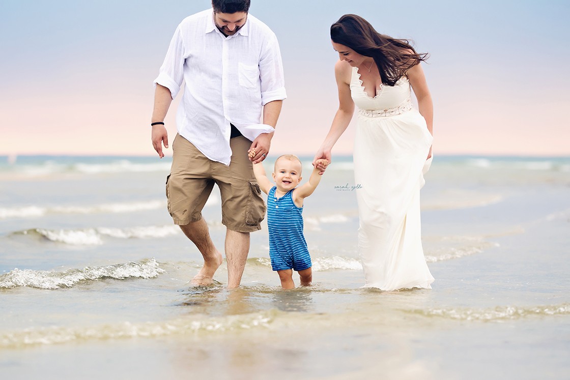 Cape Cod Family Photo Session | Woodneck Beach, Falmouth, MA - Mother and Father walking in surf