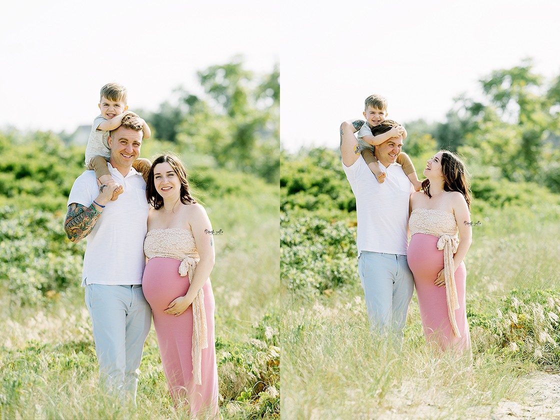 In Studio + Outdoor Maternity Photography and Photo Session Warwick, RI, Conimicut Village, Conimicut Point - family standing in field