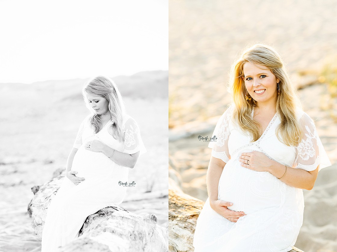 Maternity Photography and Beach Photo Session | Watch Hill, Napatree Point, Westerly, RI - Color and black and white of mother to be