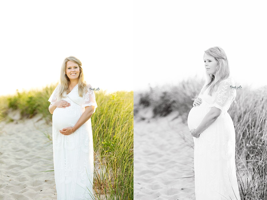 Maternity Photography and Beach Photo Session | Watch Hill, Napatree Point, Westerly, RI - mother-to-be holding belly