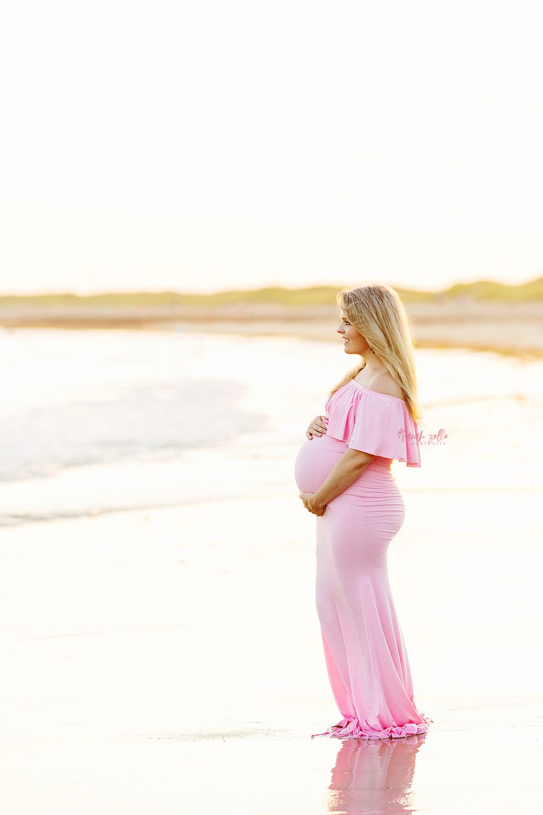 Maternity Photography and Beach Photo Session | Watch Hill, Napatree Point, Westerly, RI - mother to be looking out at water
