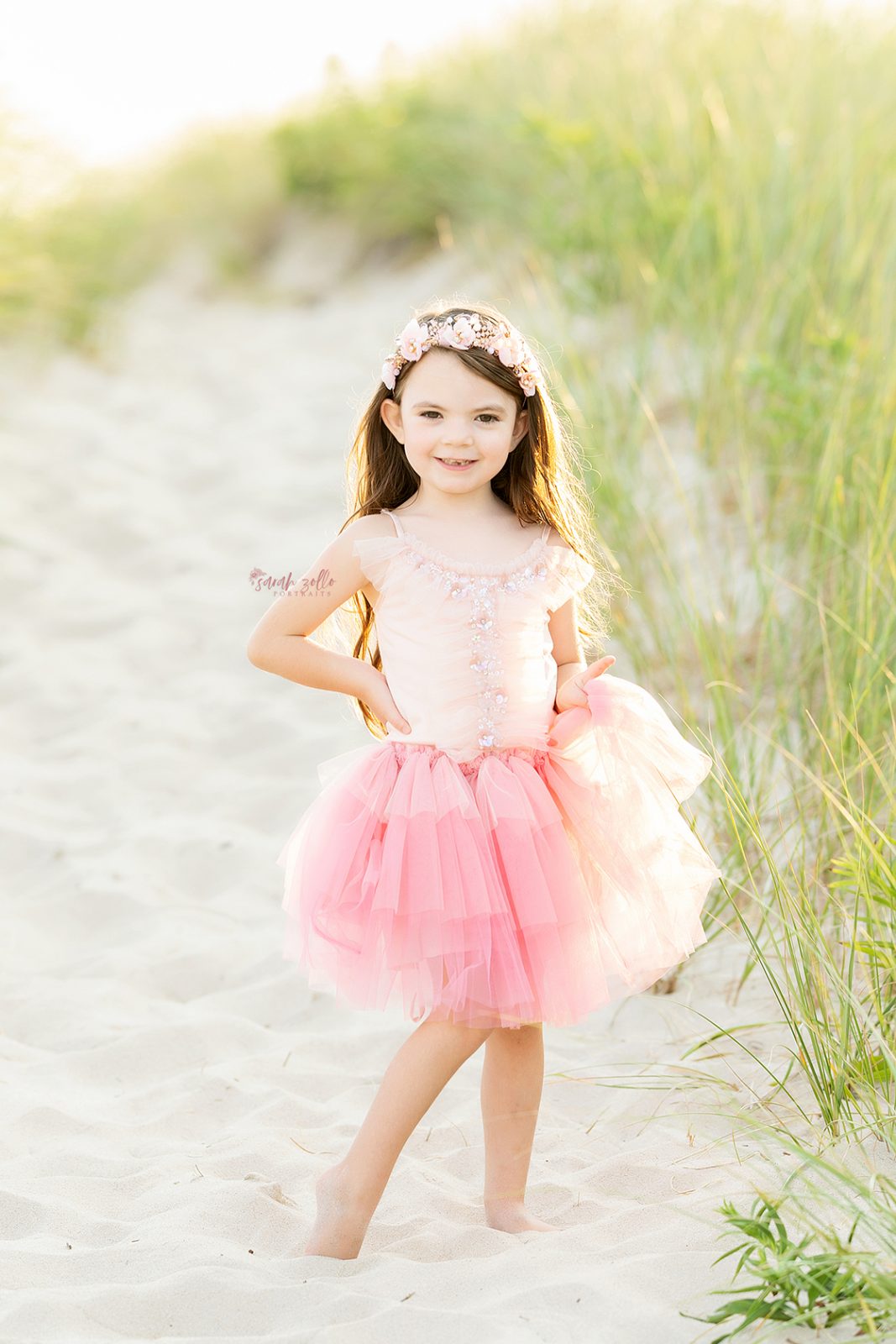 Beach Photo Session Watch Hill, Napatree Point, Westerly, RI - girl walking posing in tutu in sand