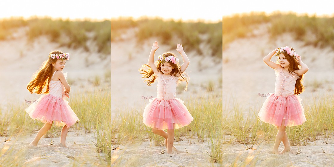 Beach Photography Watch Hill, Napatree Point, Westerly, RI - girl dancing in sand