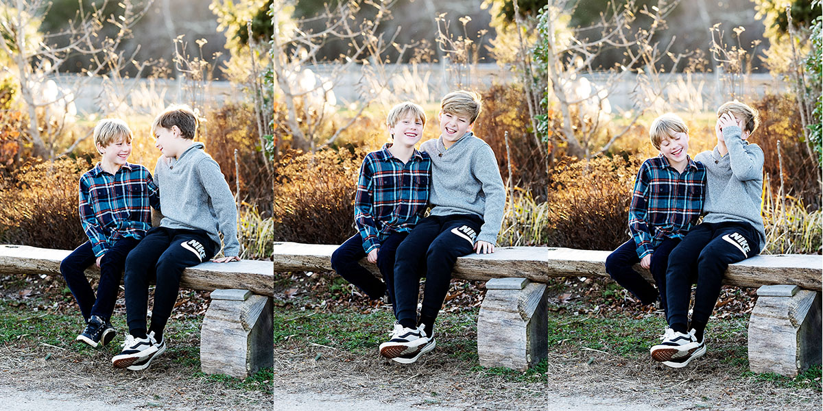 Fall Family mini Photo Session & Photography at "The Farmer's Daughter" in South Kingstown, RI - boys sitting on bench