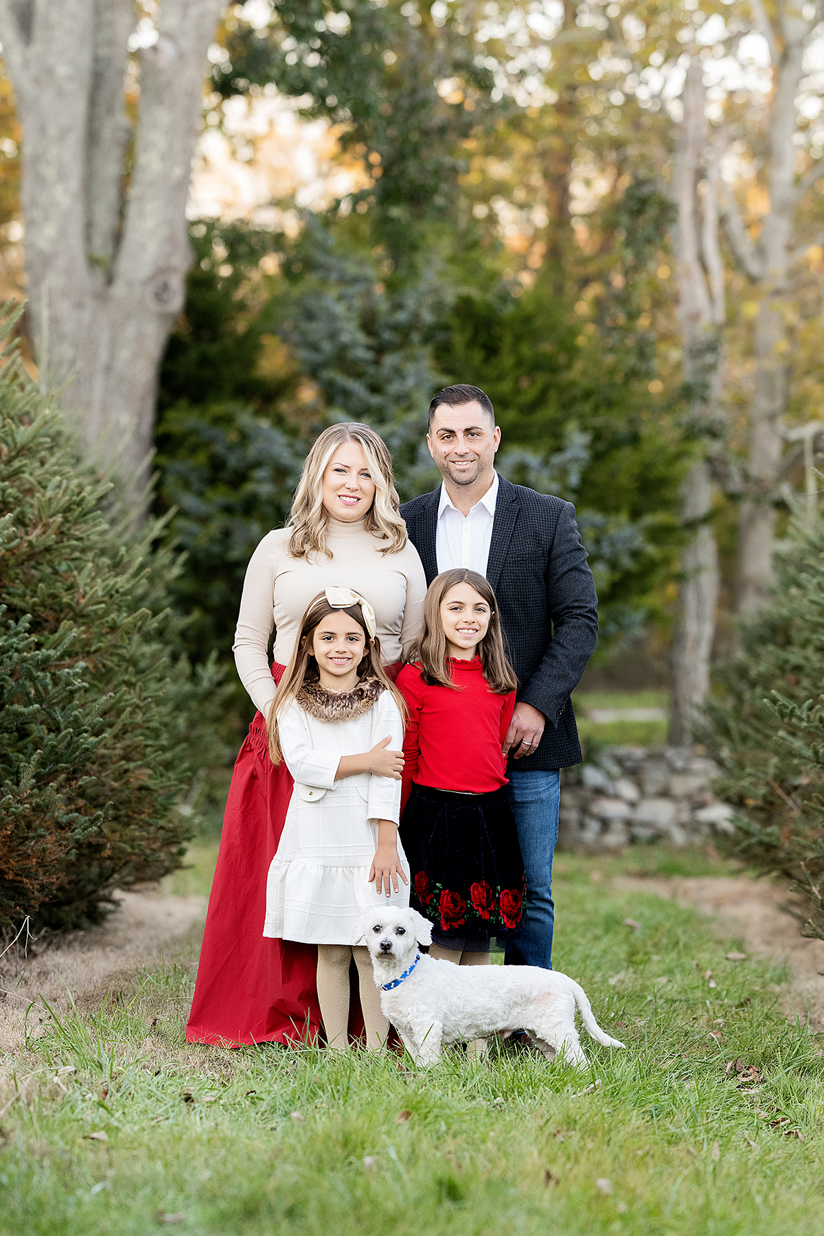 Family Photography and Photo mini Sessions at The Farmer's Daughter Tree Farm in South Kingstown, RI - family with dog