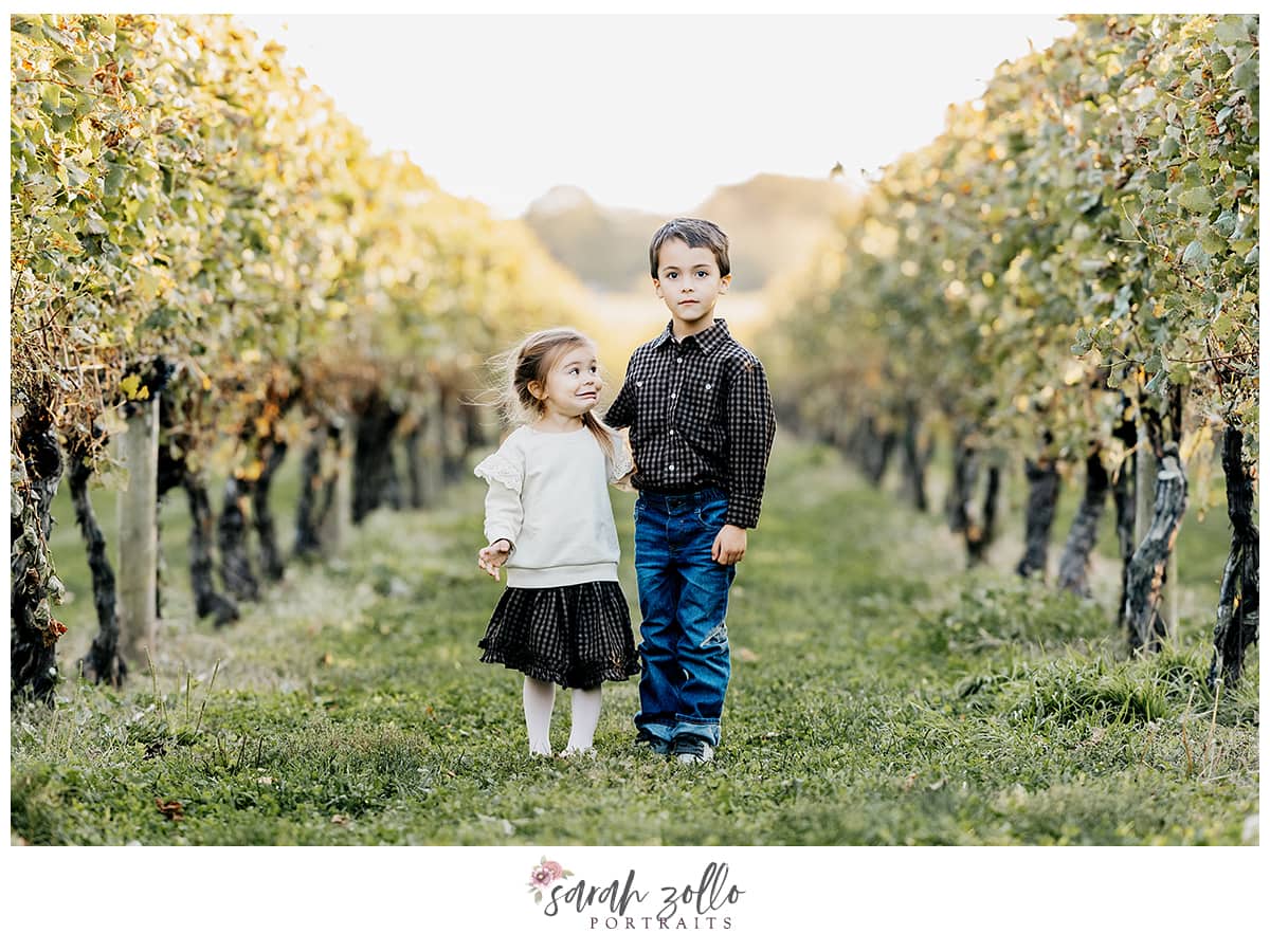 siblings in vineyard - family photography newport vineyards ri - sara zollo portraits