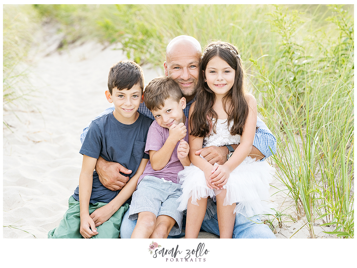 watch hill beach family photoshoot Connecticut photographer dad with kids napatree 