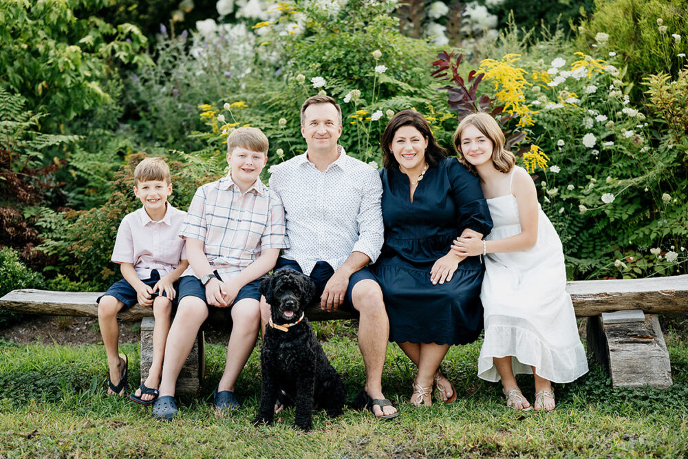 mystic-ct-family-photographer-garden-family-bench