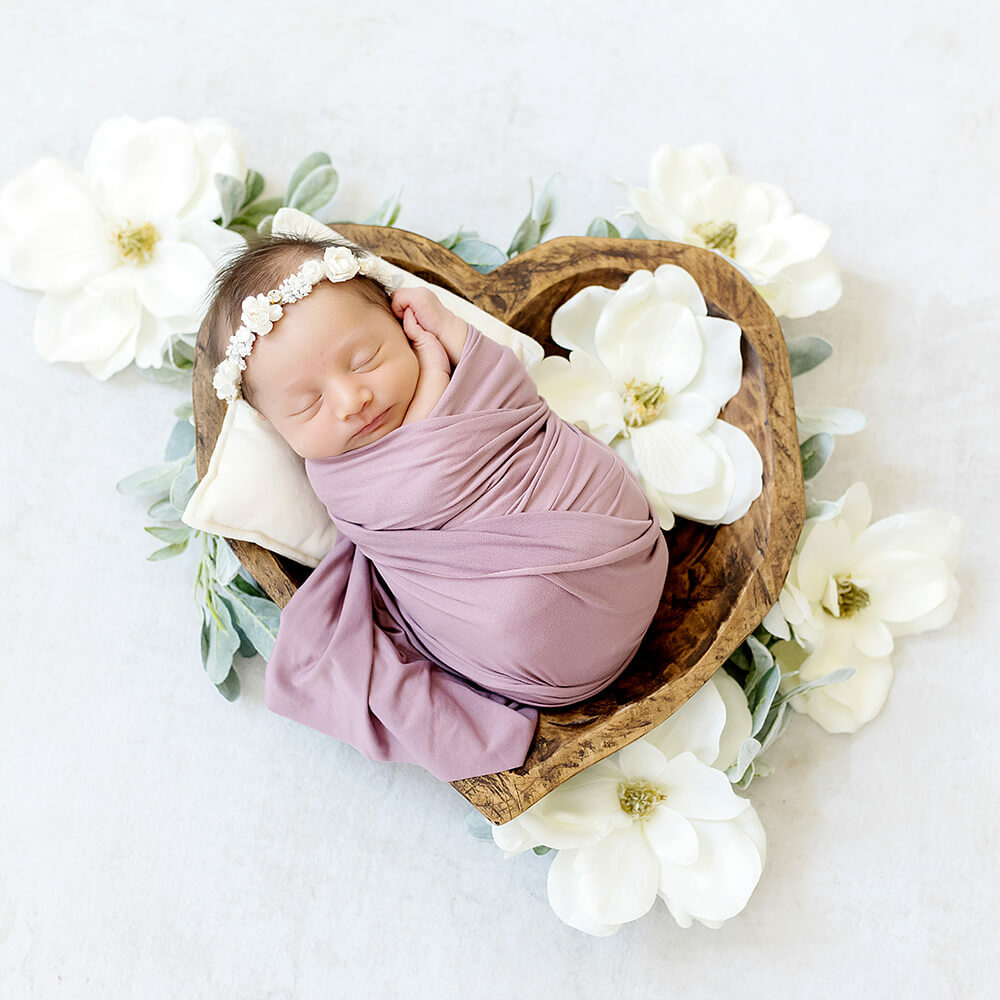 Rhode Island Newborn Photography - baby swaddled in basket
