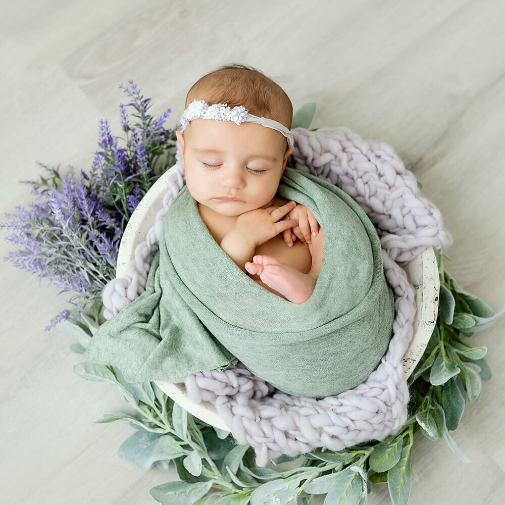 Rhode Island Newborn Photography - baby sleeping in green blanket